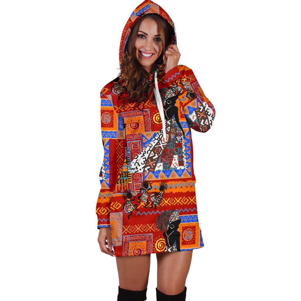 African Print Pattern Women Hoodie Dress