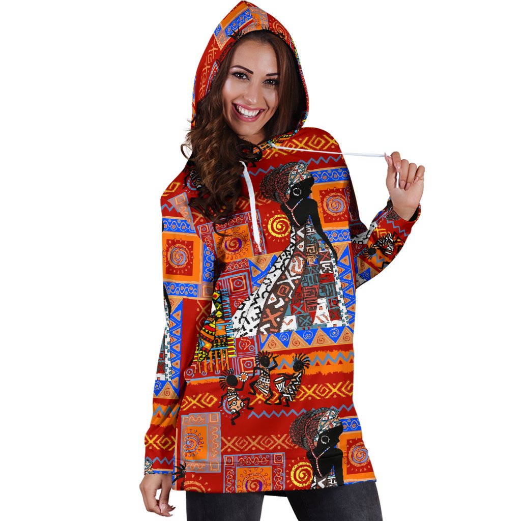 African Print Pattern Women Hoodie Dress