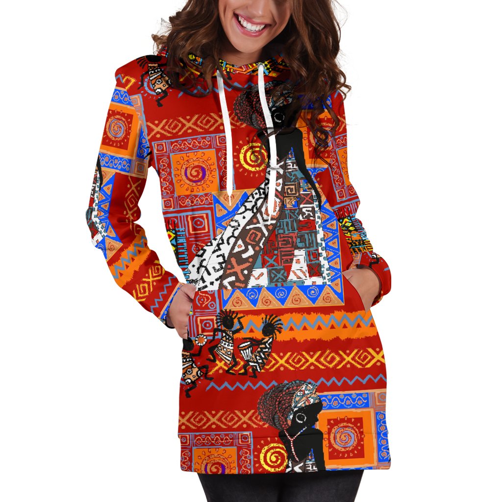 African Print Pattern Women Hoodie Dress