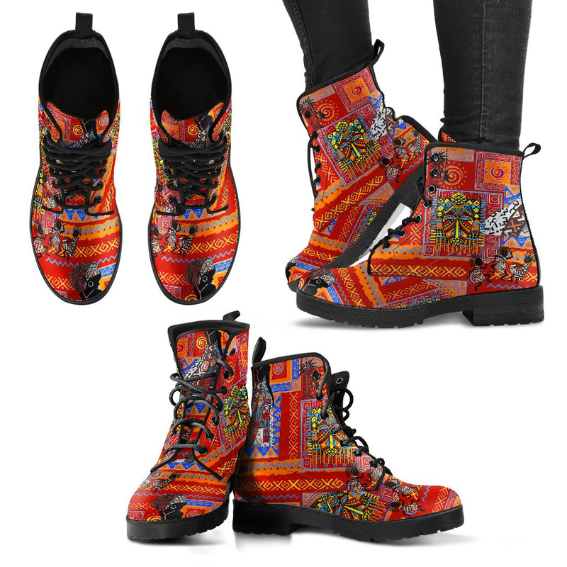 African Print Pattern Women Leather Boots