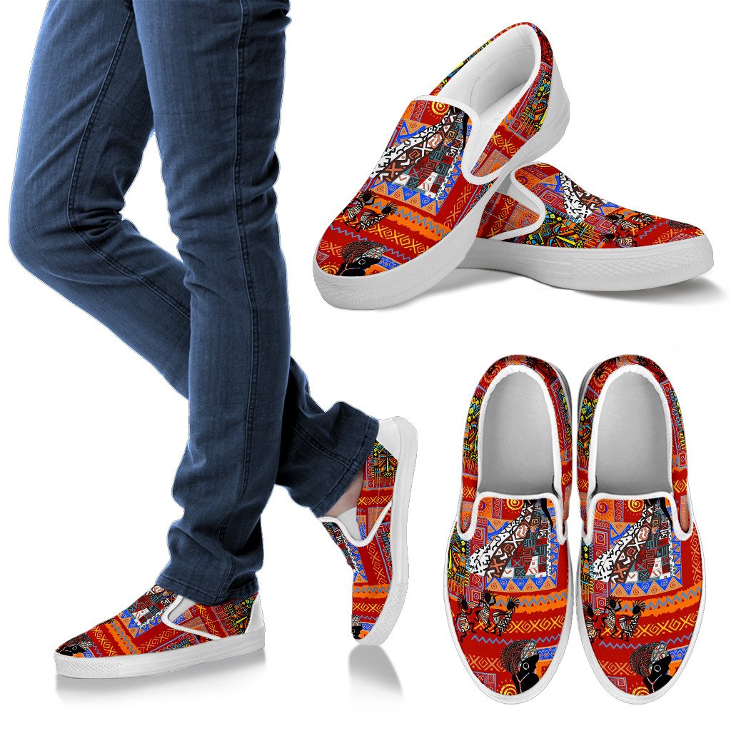 African Print Pattern Women Slip On Shoes