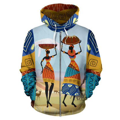 African Safari All Over Zip Up Hoodie