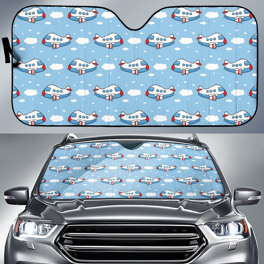Airplane Cartoon Pattern Print Design 07 Car Sun Shade-JORJUNE.COM