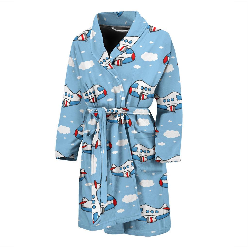 Airplane Cartoon Pattern Print Design 07 Men Bathrobe-JORJUNE.COM