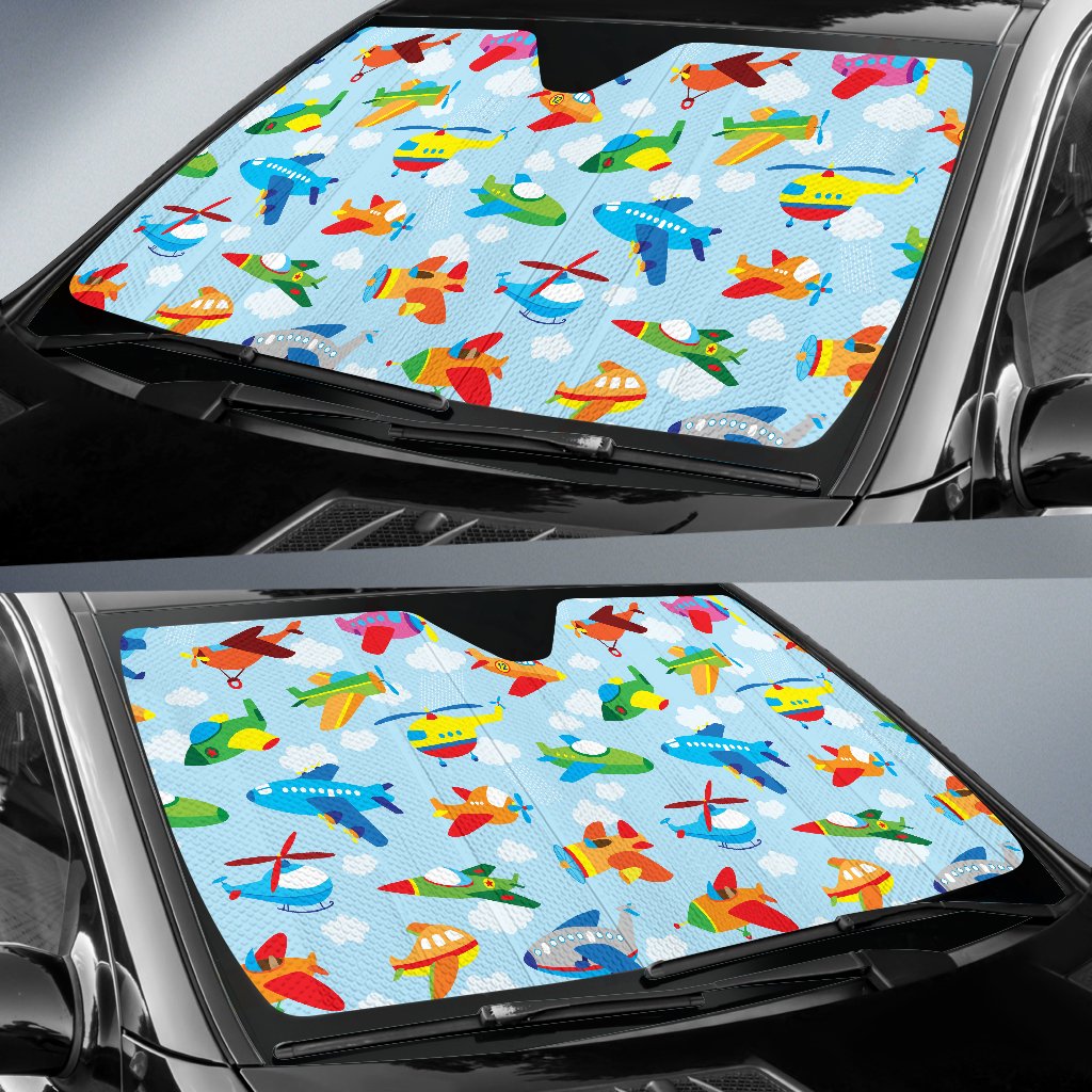 Airplane Colorful Pattern Print Design 01 Car Sun Shade-JORJUNE.COM