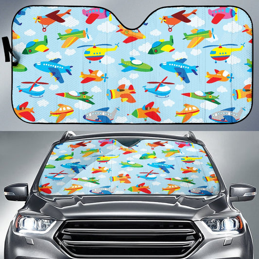 Airplane Colorful Pattern Print Design 01 Car Sun Shade-JORJUNE.COM