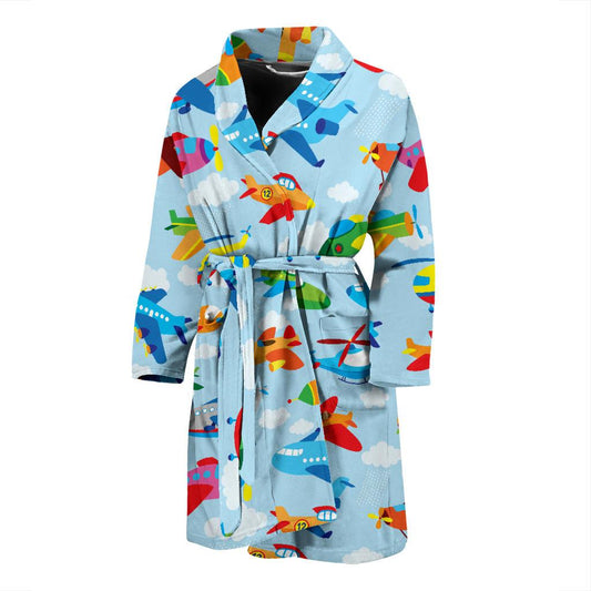 Airplane Colorful Pattern Print Design 01 Men Bathrobe-JORJUNE.COM
