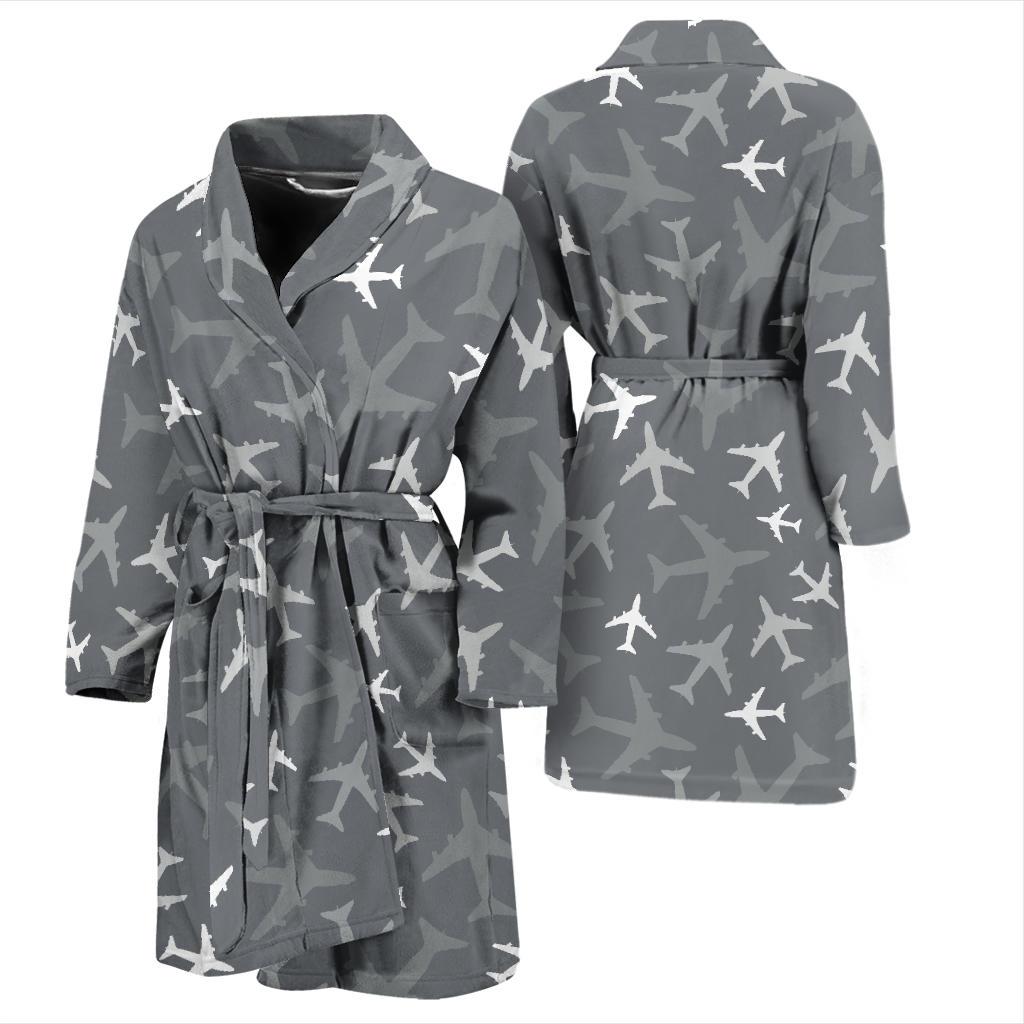 Airplane Pattern Print Design 02 Men Bathrobe-JORJUNE.COM