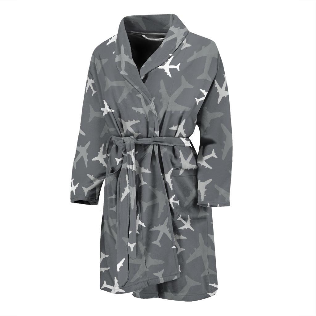 Airplane Pattern Print Design 02 Men Bathrobe-JORJUNE.COM