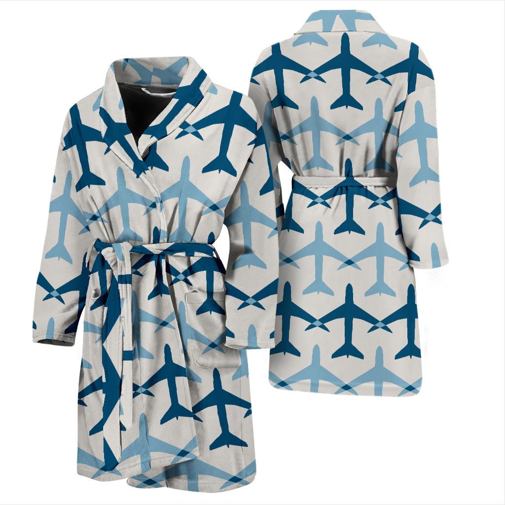 Airplane Pattern Print Design 04 Men Bathrobe-JORJUNE.COM