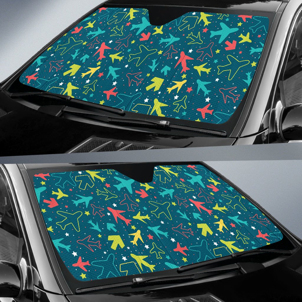 Airplane Pattern Print Design 05 Car Sun Shade-JORJUNE.COM