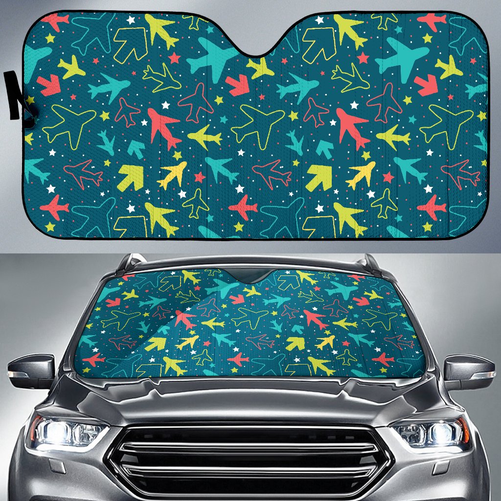 Airplane Pattern Print Design 05 Car Sun Shade-JORJUNE.COM