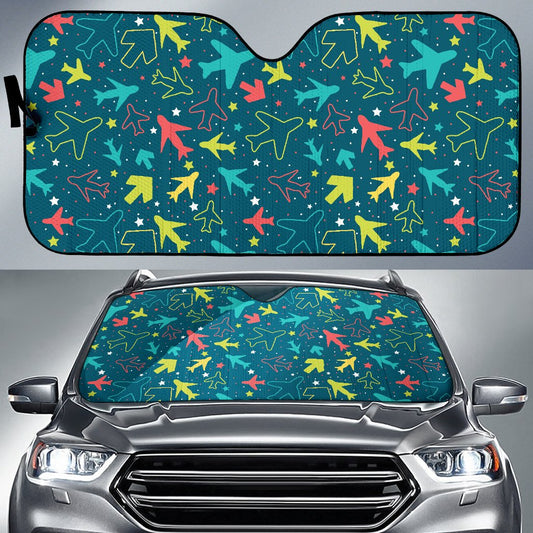 Airplane Pattern Print Design 05 Car Sun Shade-JORJUNE.COM