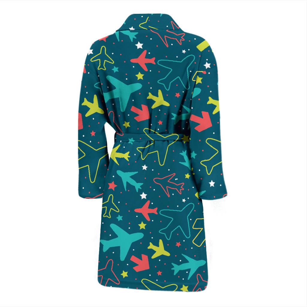 Airplane Pattern Print Design 05 Men Bathrobe-JORJUNE.COM