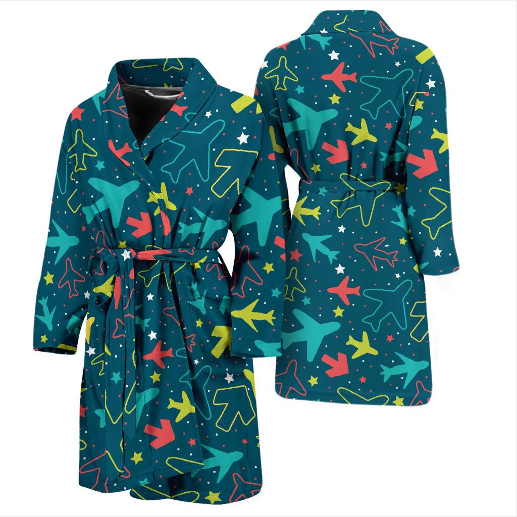 Airplane Pattern Print Design 05 Men Bathrobe-JORJUNE.COM