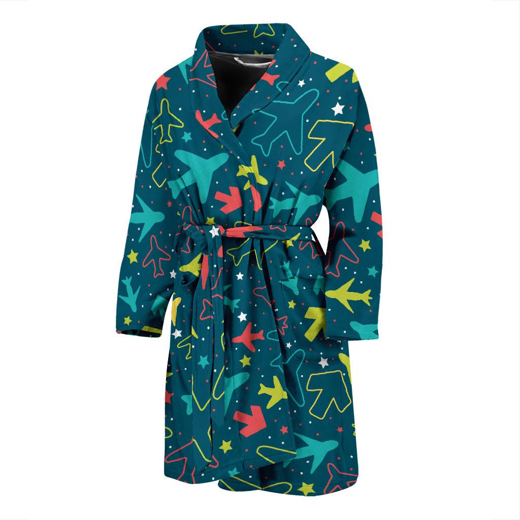 Airplane Pattern Print Design 05 Men Bathrobe-JORJUNE.COM