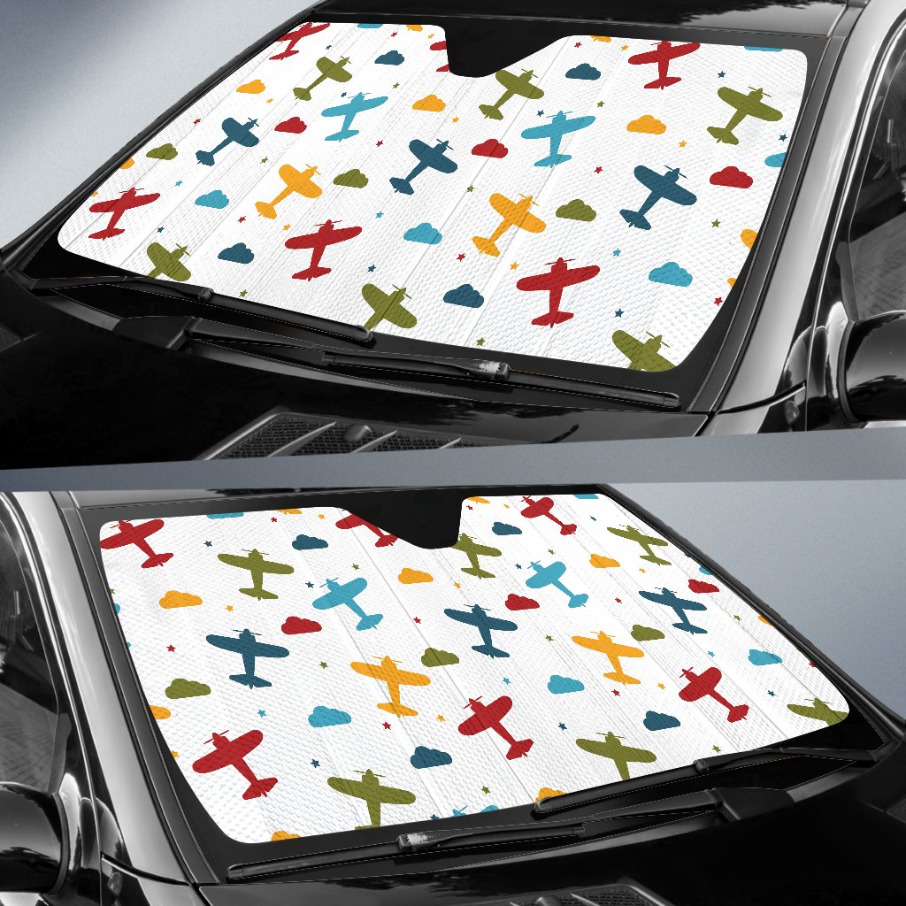Airplane Pattern Print Design 06 Car Sun Shade-JORJUNE.COM