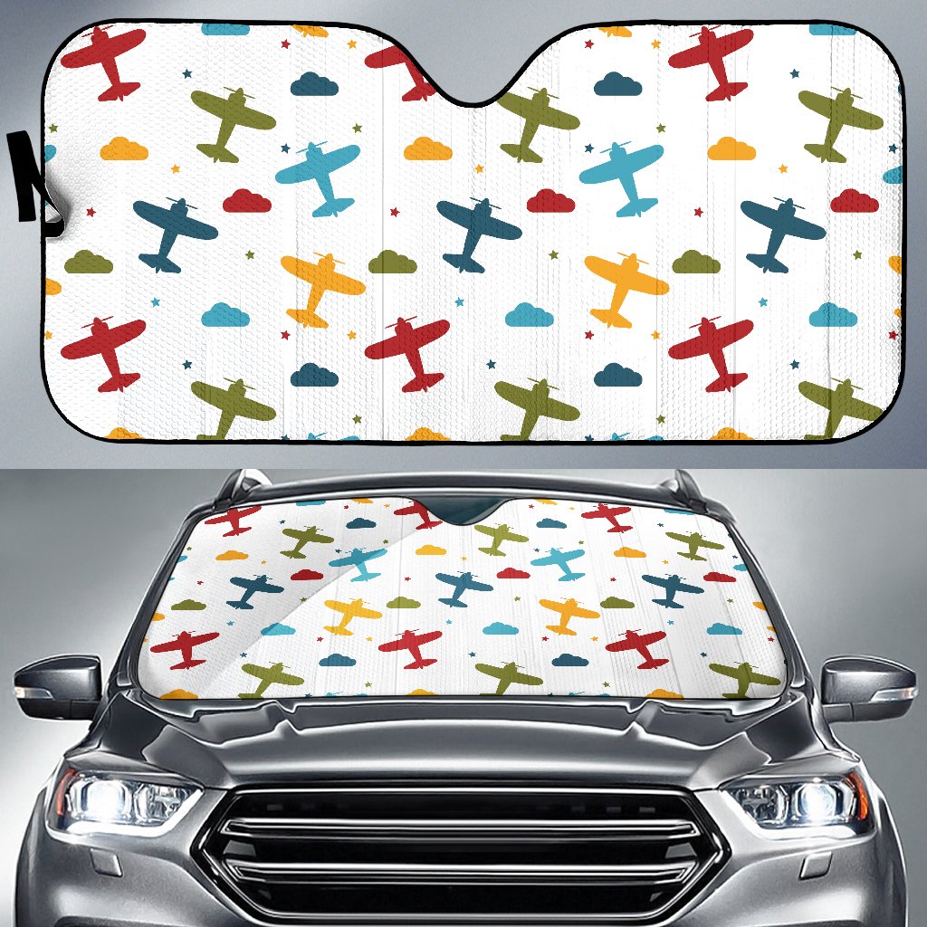 Airplane Pattern Print Design 06 Car Sun Shade-JORJUNE.COM