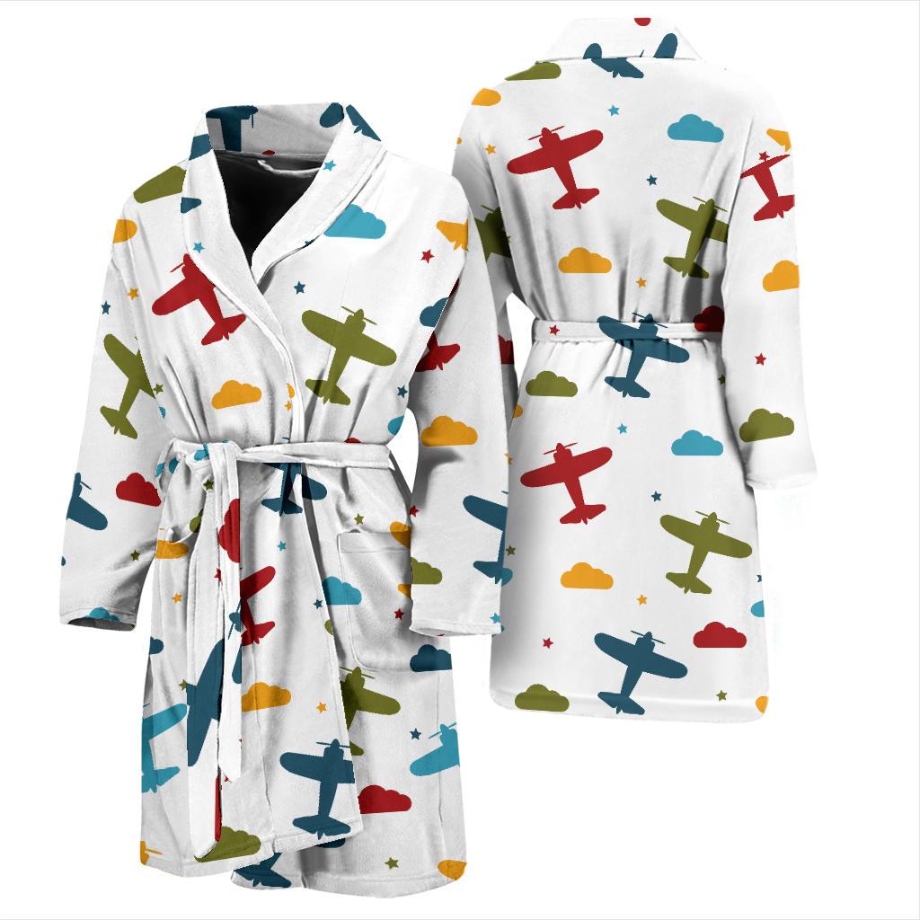 Airplane Pattern Print Design 06 Men Bathrobe-JORJUNE.COM