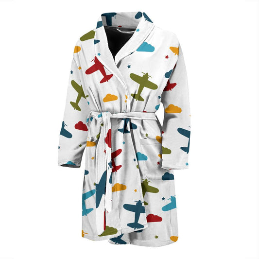 Airplane Pattern Print Design 06 Men Bathrobe-JORJUNE.COM