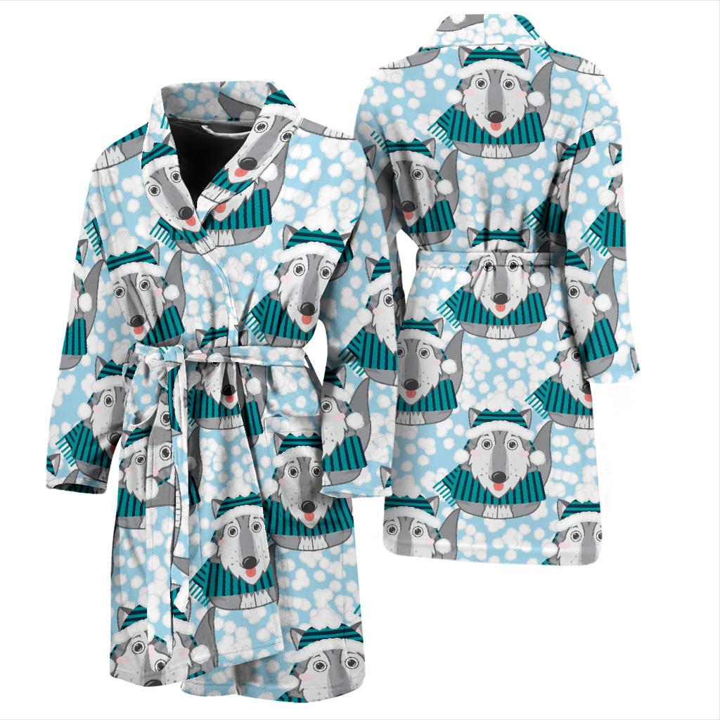 Alaskan Malamute Pattern Print Design 01 Men Bathrobe-JORJUNE.COM