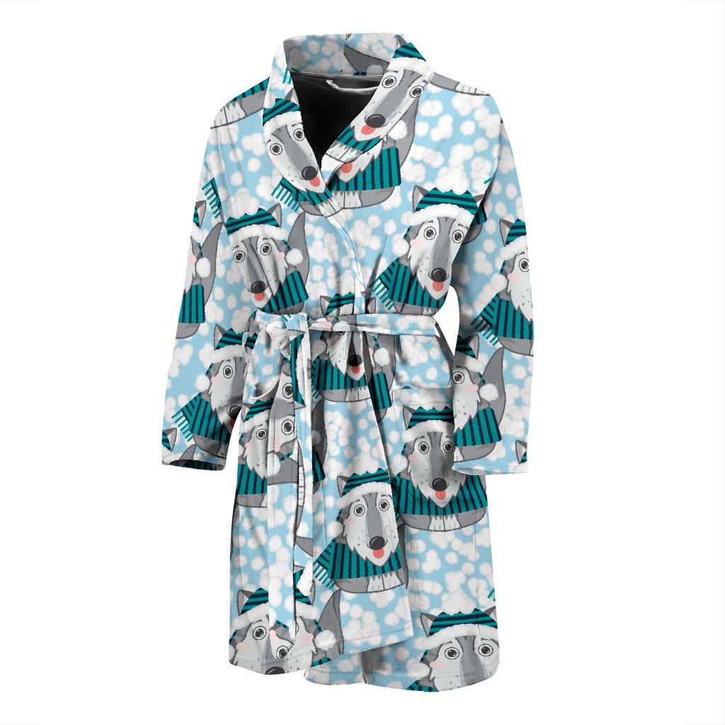 Alaskan Malamute Pattern Print Design 01 Men Bathrobe-JORJUNE.COM
