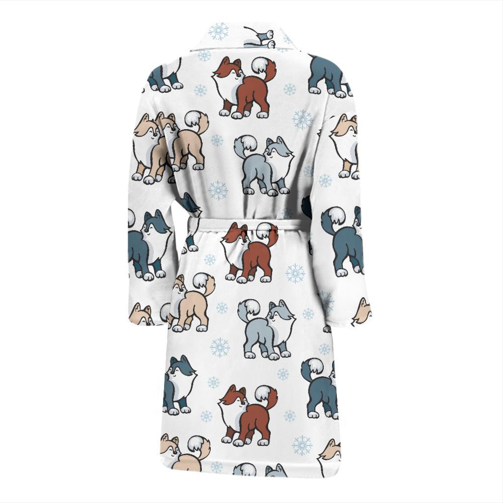 Alaskan Malamute Pattern Print Design 02 Men Bathrobe-JORJUNE.COM