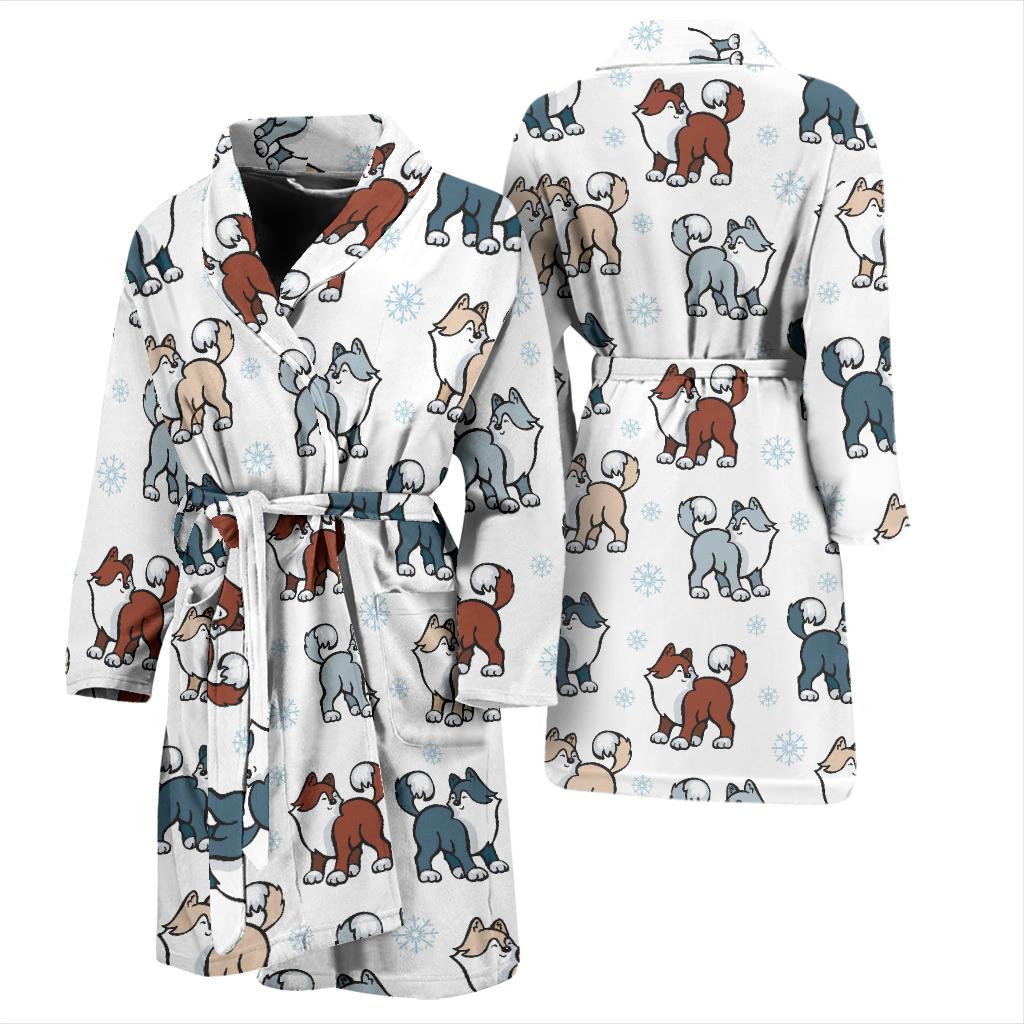 Alaskan Malamute Pattern Print Design 02 Men Bathrobe-JORJUNE.COM