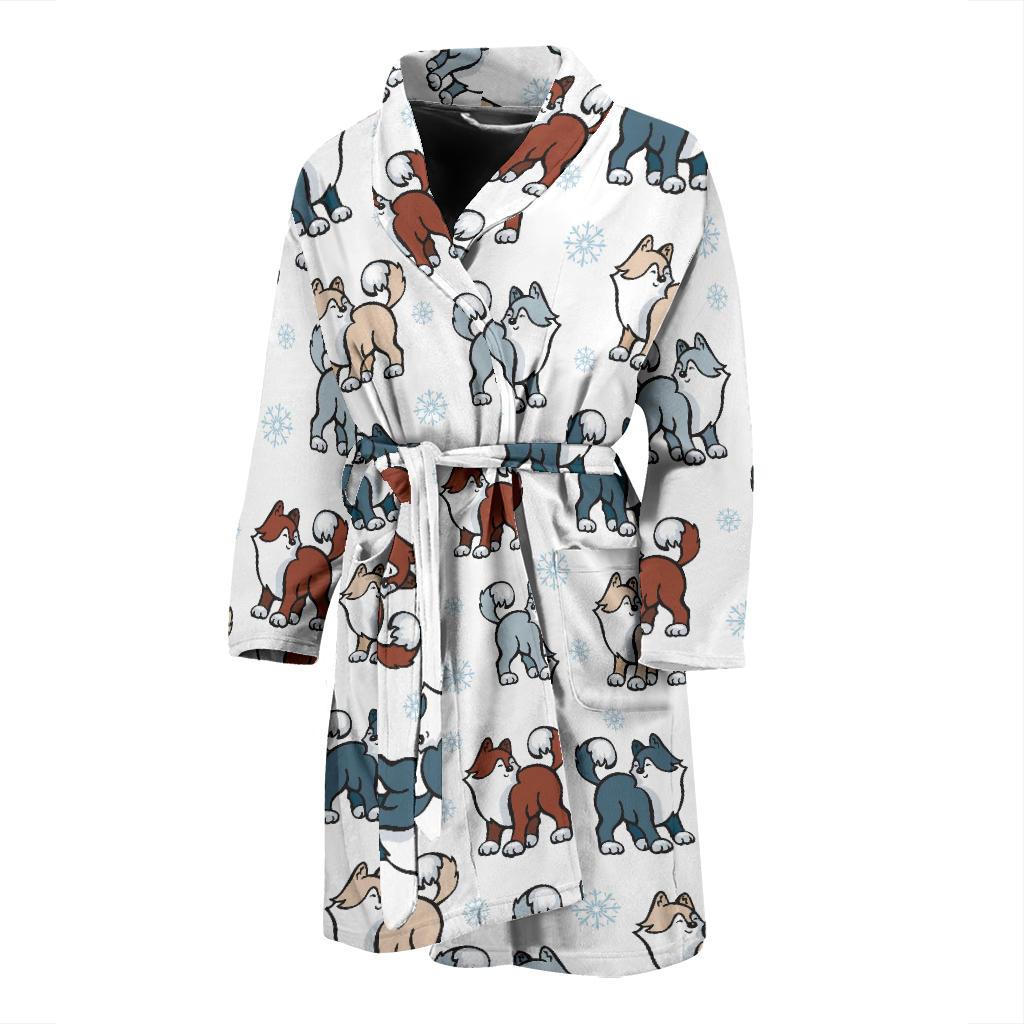 Alaskan Malamute Pattern Print Design 02 Men Bathrobe-JORJUNE.COM