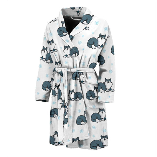Alaskan Malamute Pattern Print Design 03 Men Bathrobe-JORJUNE.COM