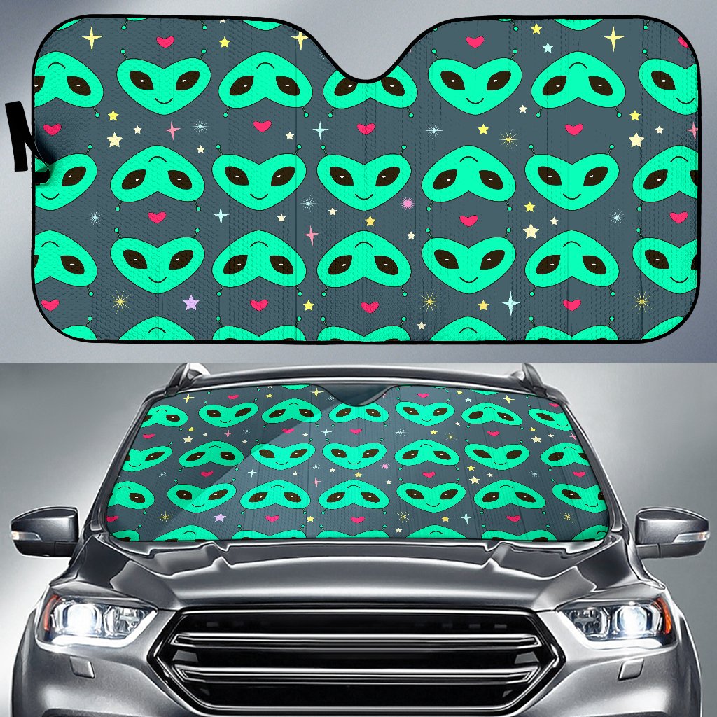 Alien Head Heart Pattern Print Design 03 Car Sun Shade-JORJUNE.COM