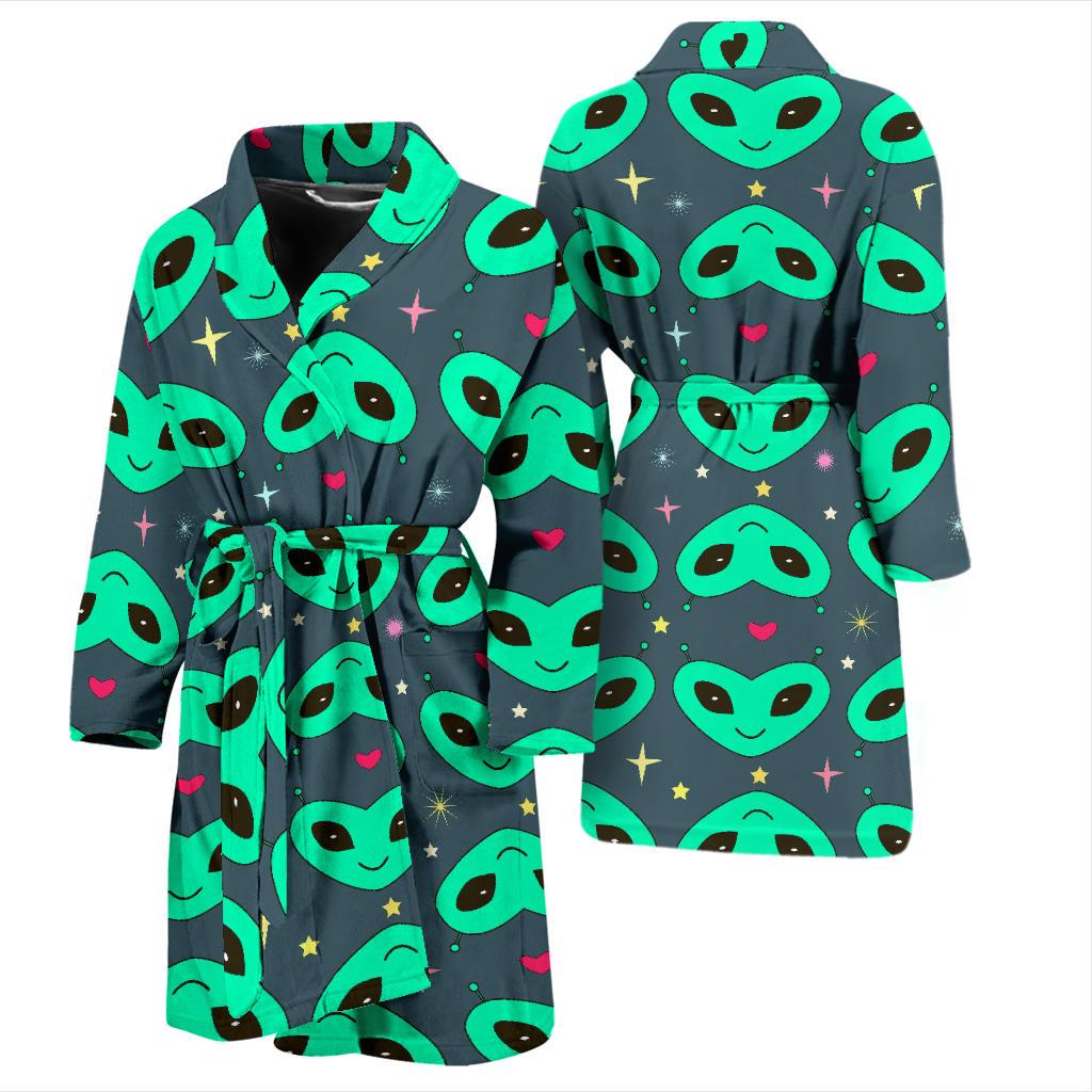 Alien Head Heart Pattern Print Design 03 Men Bathrobe-JORJUNE.COM