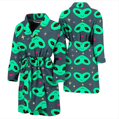 Alien Head Heart Pattern Print Design 03 Men Bathrobe-JORJUNE.COM
