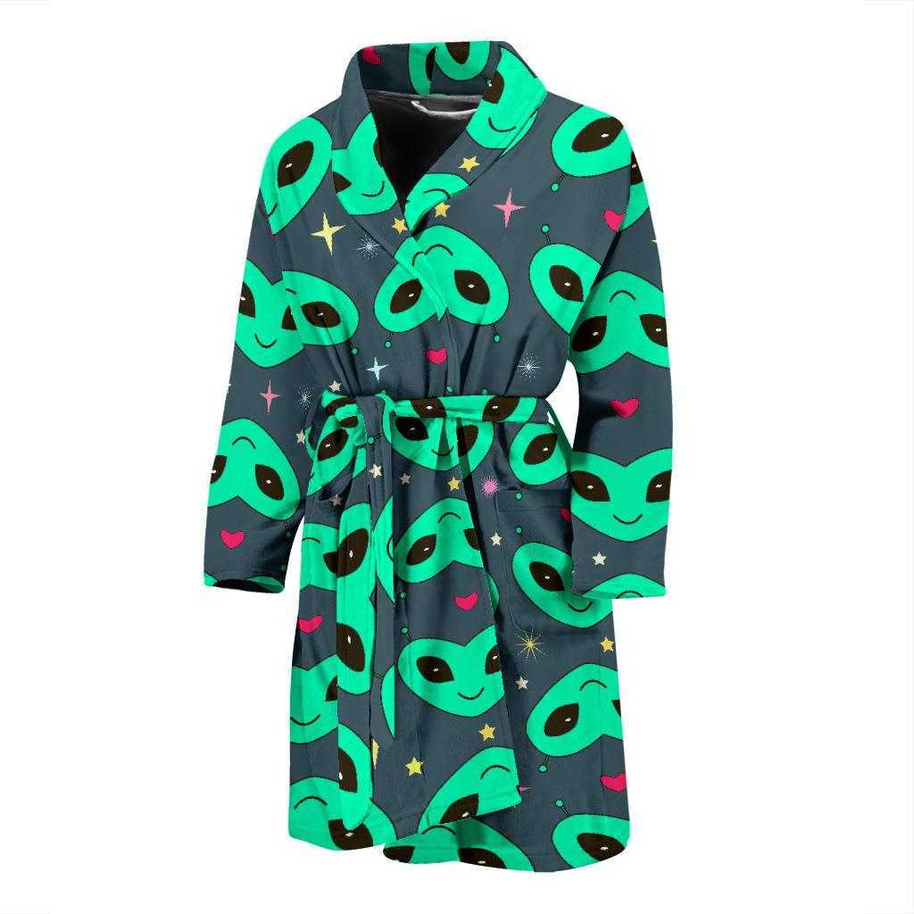 Alien Head Heart Pattern Print Design 03 Men Bathrobe-JORJUNE.COM