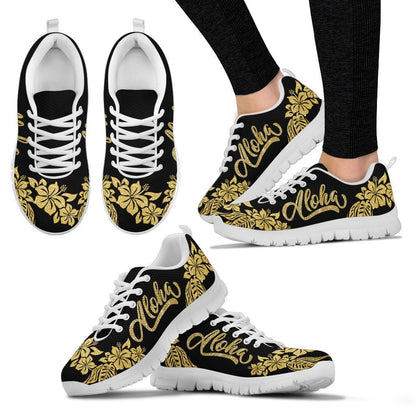 Aloha Hawaii Gold Glitter Black Women Sneakers