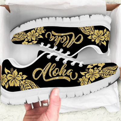 Aloha Hawaii Gold Glitter Black Women Sneakers