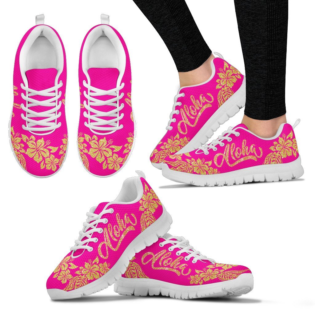 Aloha Hawaii Gold Glitter Magenta Women Sneakers