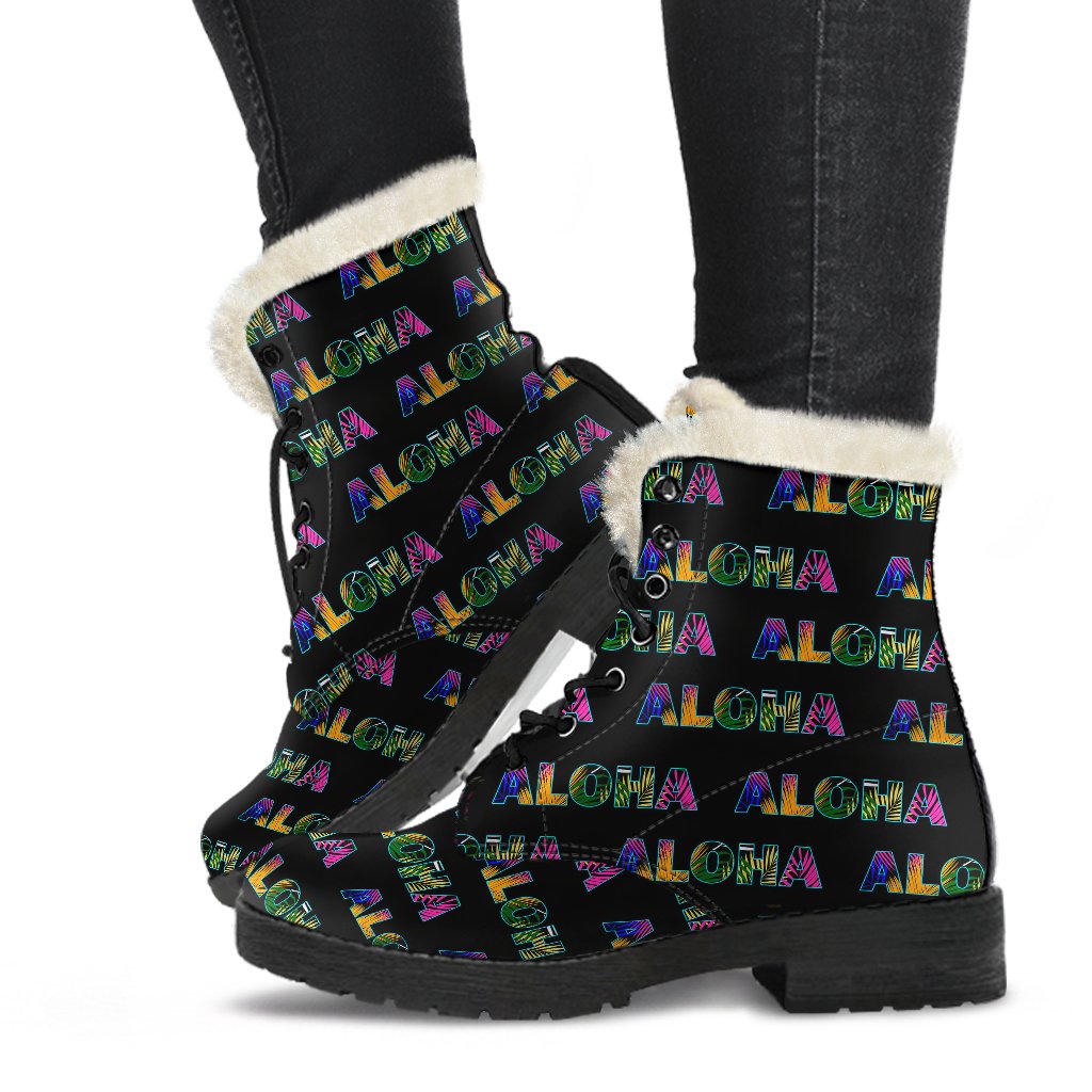 Aloha Hawaii Neon Faux Fur Leather Boots