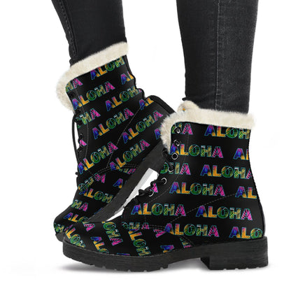 Aloha Hawaii Neon Faux Fur Leather Boots