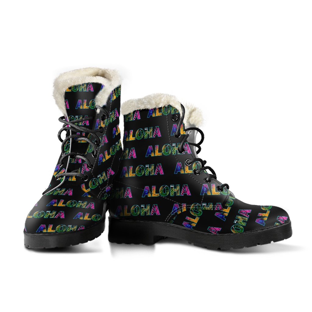 Aloha Hawaii Neon Faux Fur Leather Boots