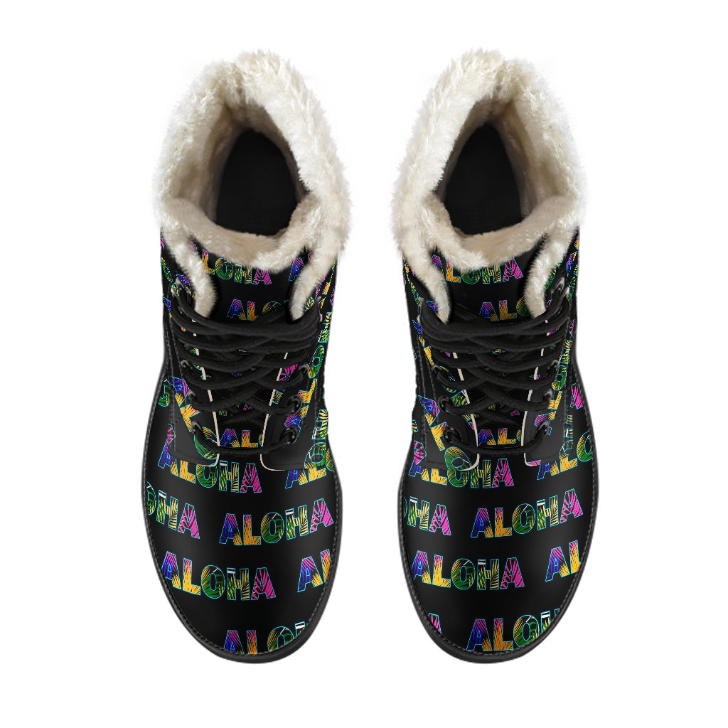 Aloha Hawaii Neon Faux Fur Leather Boots