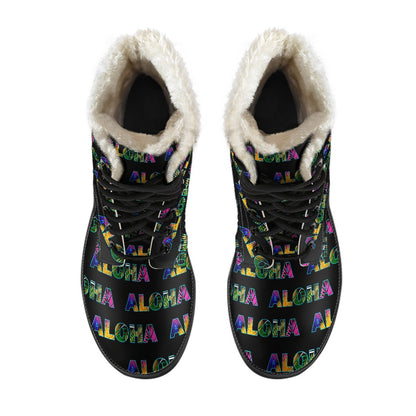 Aloha Hawaii Neon Faux Fur Leather Boots