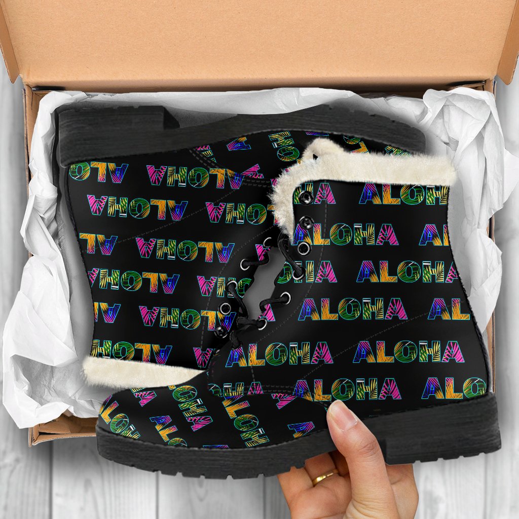Aloha Hawaii Neon Faux Fur Leather Boots