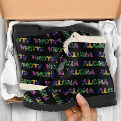 Aloha Hawaii Neon Faux Fur Leather Boots