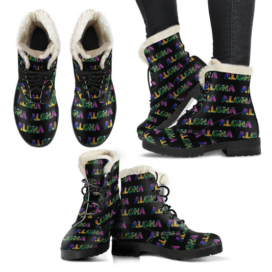 Aloha Hawaii Neon Faux Fur Leather Boots