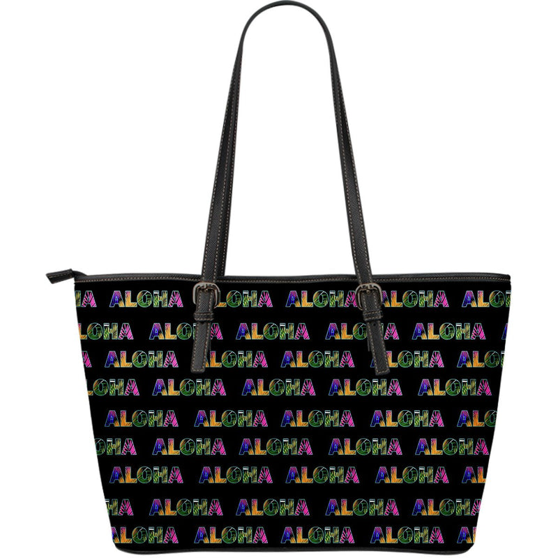 Aloha Hawaii Neon Large Leather Tote Bag