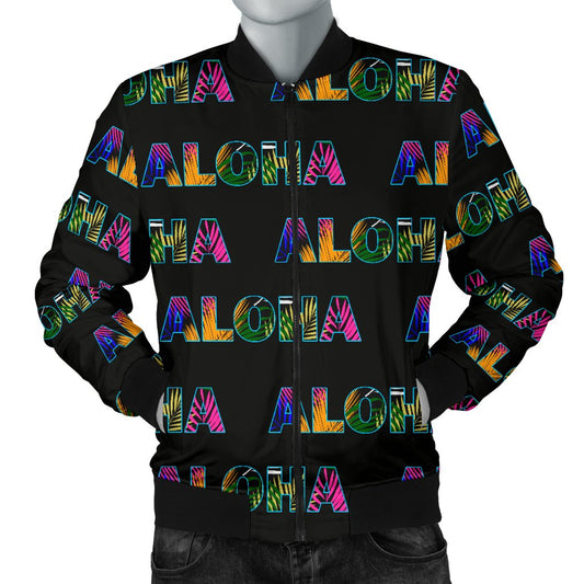 Aloha Hawaii Neon Men Casual Bomber Jacket-JorJune