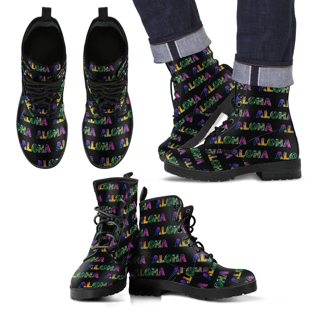 Aloha Hawaii Neon Men Leather Boots