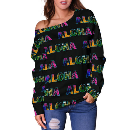 Aloha Hawaii Neon Off Shoulder Sweatshirt