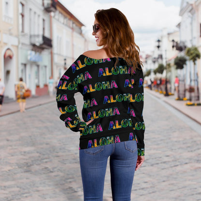 Aloha Hawaii Neon Off Shoulder Sweatshirt